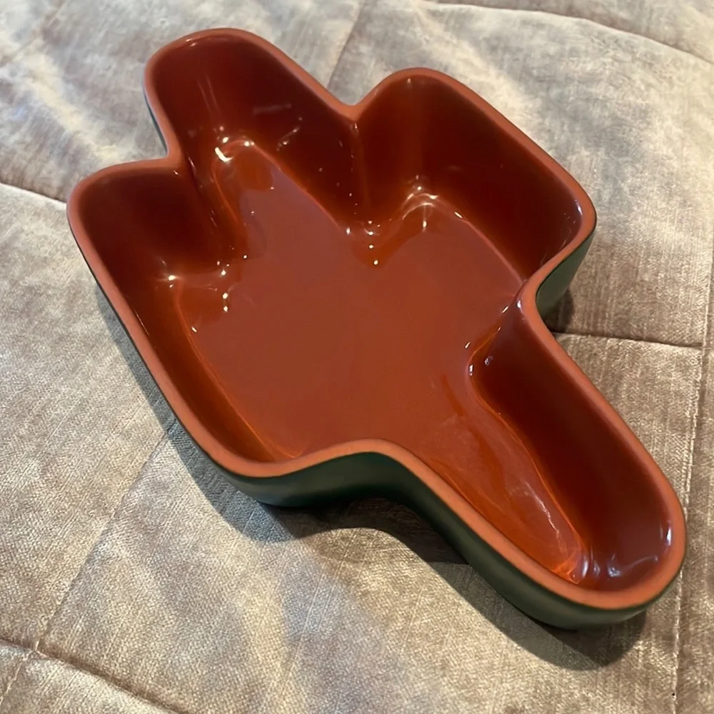 Terracotta Ceramic Green & Brown Cactus Dish